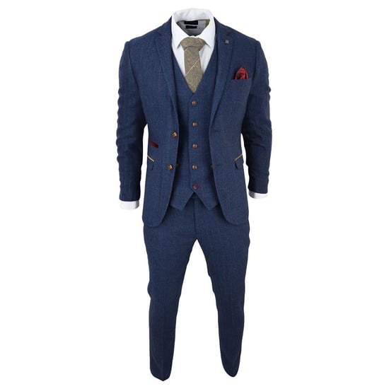 Heren Blauwe Tweed Ruit 3-Piece Pak - Image 1