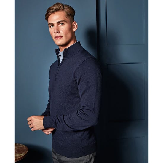 Premier Mens 1/4 Zip Neck Knitted Sweater (Navy) - Image 3