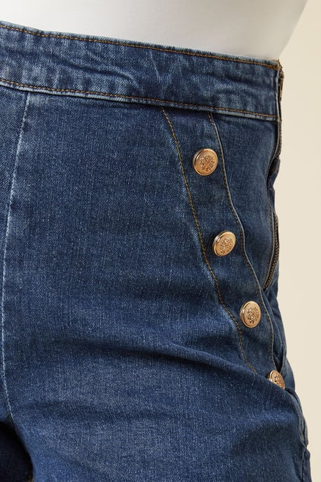 Military Button Detail Wide Leg Jean