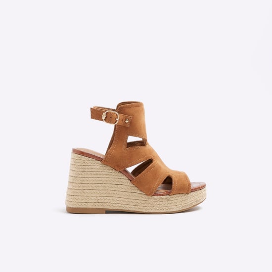 River Island Womens Wedge Sandals Brown Suedette Cut Out