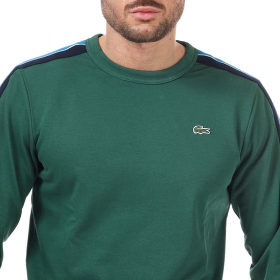 Men's Lacoste SPORT Contrast Bands Crew Sweatshirt in Green