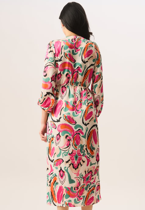 Multi Print Wrap Midi Dress