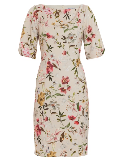Gina Bacconi Matia Floral Scuba Dress in Natural