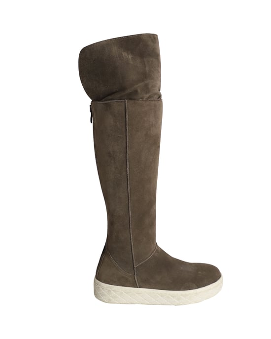 Moncler Knee Shearling Lined Boots in Grey Suede - Image 1