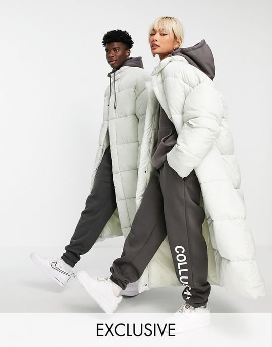 COLLUSION Unisex maxi puffer jacket in ecru-White - Image 2