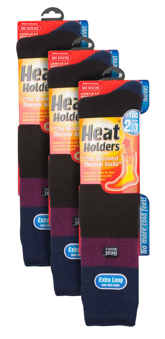 Värmehållare - 3-pack termiska knästrumpor för damer | WoMens tjocka vinter 2.3 TOG långa skidstrumpor - Svart / Fuchsia - Image 2