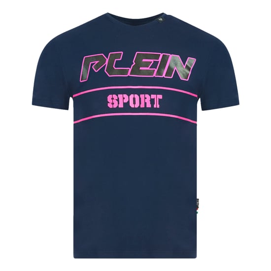 Philipp Plein Sport Block roze logo marineblauw T-shirt - Image 1