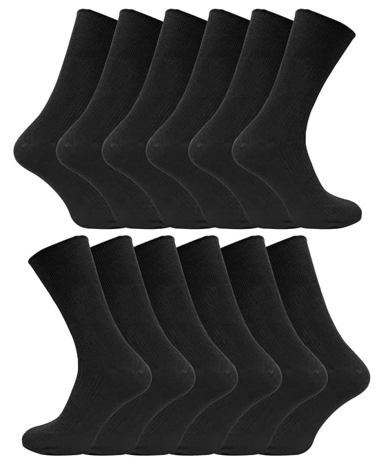 12 Pair Multipack Mens 100% Cotton Diabetic Friendly Socks | Sock Snob | Ribbed Non Elastic Loose Wide Top Socks - TSFD01 - Image 1