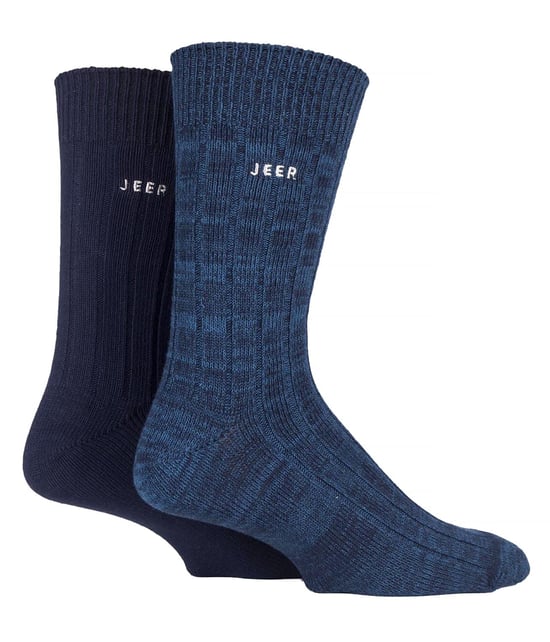 Mens Cotton Dress Socks | Jeep | Midweight Knit Spirit Socks, Casual Ribbed Pattern Everyday Socks - Navy / Teal - Image 1
