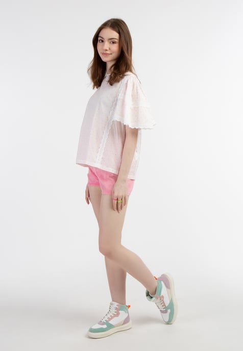 Mymo blouse met kant Dames Wit roze oranje stippen - Image 2