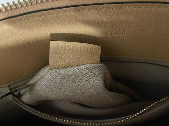 Chloé Edith Fringe Medium Dagtas in Beige Linnen en Tan Kalfsleer - Image 4