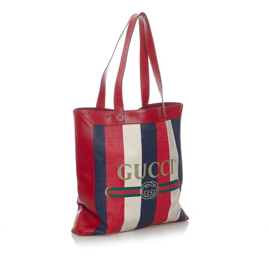 Vintage Gucci 2018 Logo Striped Tote Bag Red