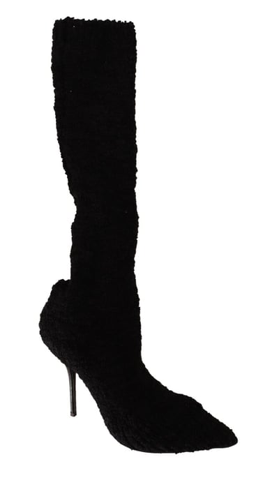 Dolce & Gabbana Women's Black Stretch Socks Knee High Booties Shoes