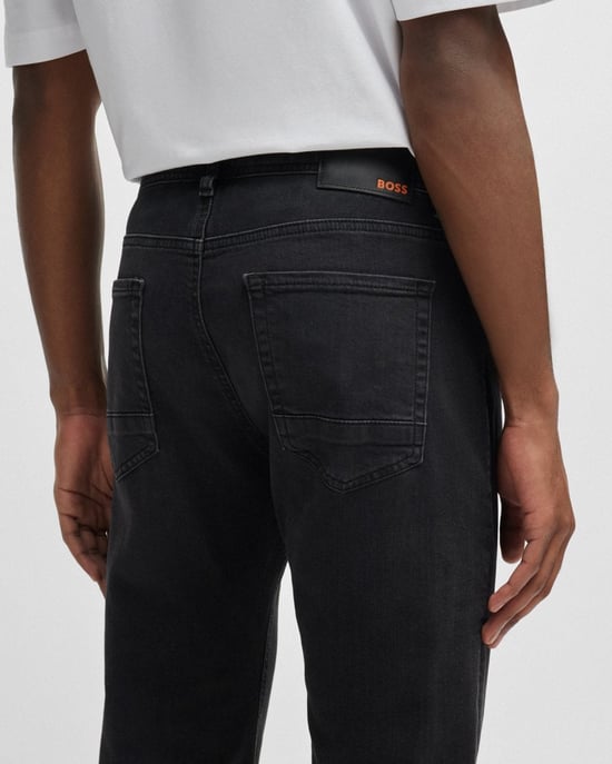 BOSS Orange Taber BC-P-1 Mens Tapered Fit Jeans in Black Super-Stretch Denim NOS