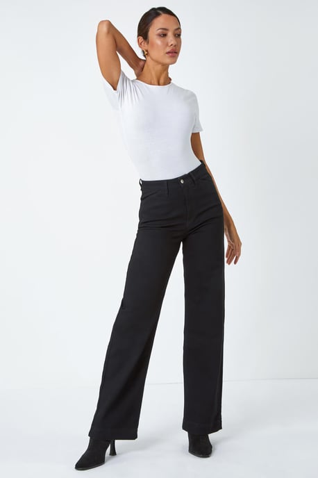 Cotton Blend Wide Leg Stretch Jeans - Image 3