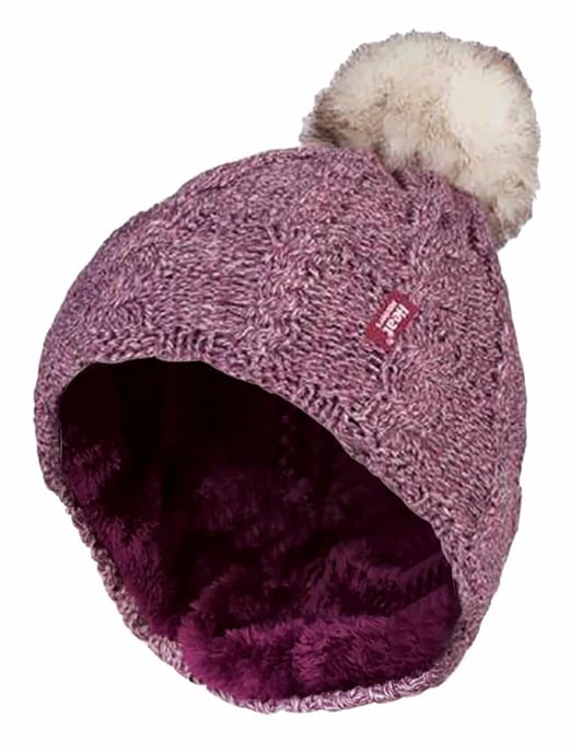 Heat Holders - Ladies Knit Fleece Lined Thermal Bobble Hat with Pom Pom - Image 1