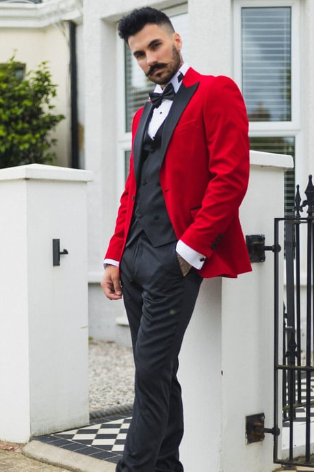 Mens Red Velvet Dinner Tuxedo Suit Jacket Blazer