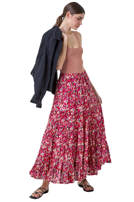 Floral Crinkle Cotton A line Tiered Maxi Skirt