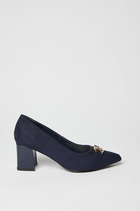 Wide Fit Darcy Pointed Trim Detail Block Heel Court - Image 2