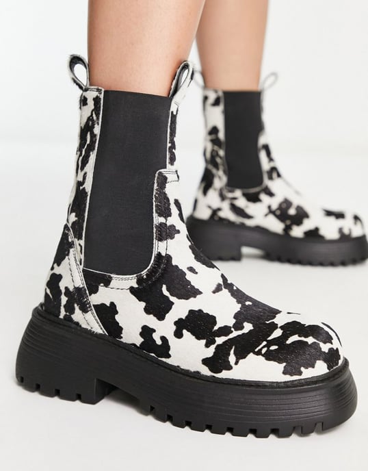 ASOS DESIGN Adelaide leather chelsea boots in cow pony-Multi