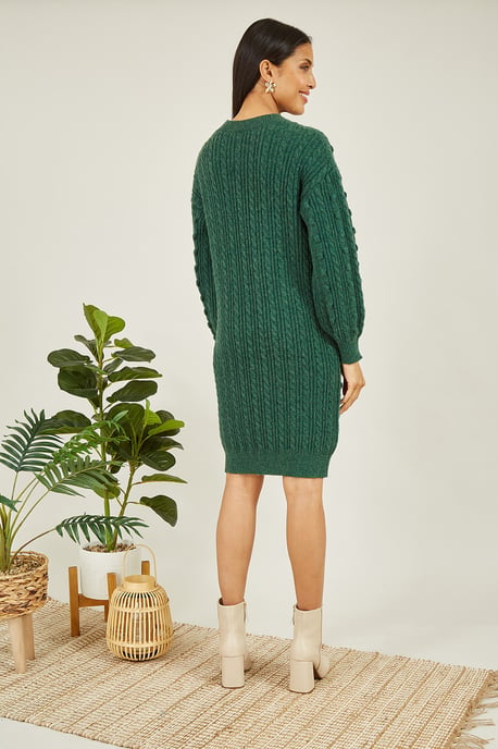 Green Cable Knit Tunic Dress