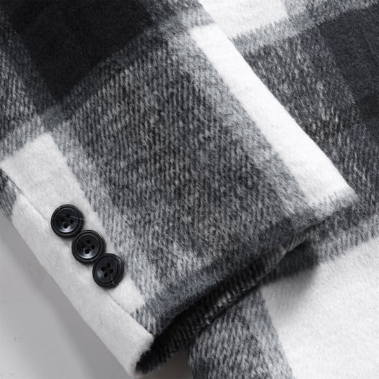 Lång slim fit rutig vinterjacka med sjalkrage för män Vit - Image 5