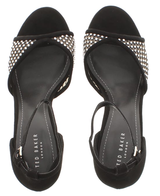 Ted Baker Womens Heels Bexins Suede Leather Platform Block Heel Peep Toe Black - Image 6