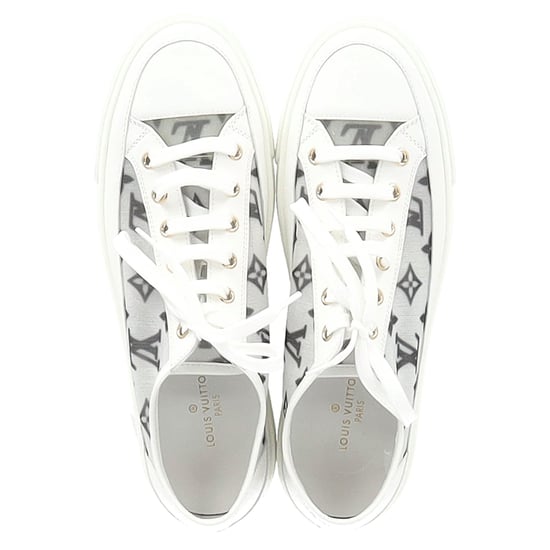 Louis Vuitton Monogram Mesh Accent Low-Top Sneakers in White Leather - Image 4