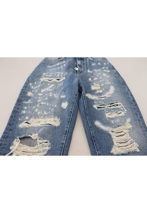 Dolce & Gabbana Women's Blue Washed Cotton Tattered Denim Jeans - Image 5