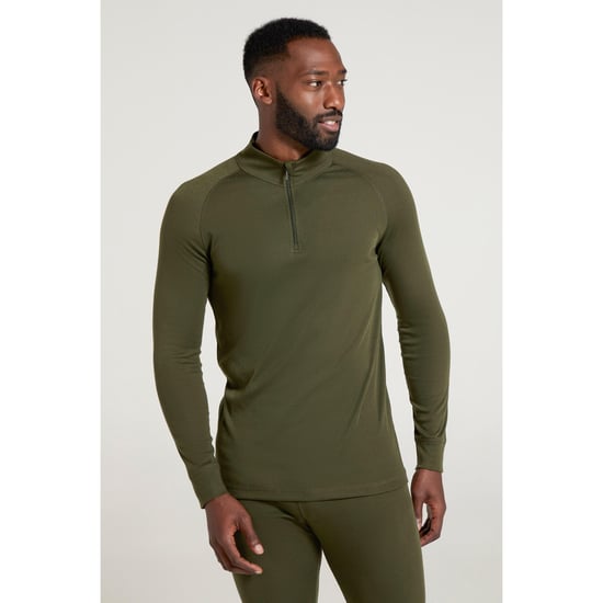 Mountain Warehouse Mens Talus Zip Neck Long-Sleeved Thermal Top (Khaki Green)