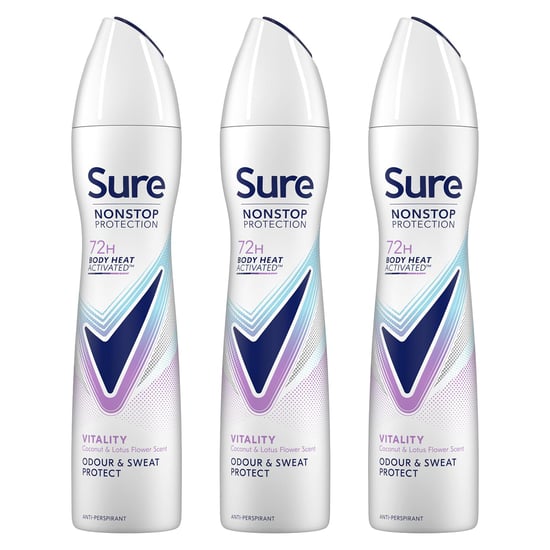 Sure Women Vitality Deodorant Spray with 72H Nonstop Protection 250ml, 3 Pack