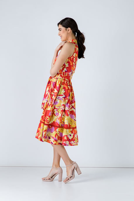 Knopen Detail Multicoloured Print Jurk - Image 3