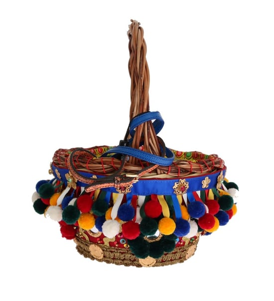 Dolce & Gabbana Multicolor AGNESE Straw Crystal Pom Pom Bag - Image 2