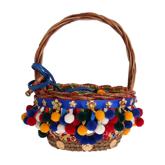 Dolce & Gabbana Multicolor AGNESE Straw Crystal Pom Pom Bag - Image 3