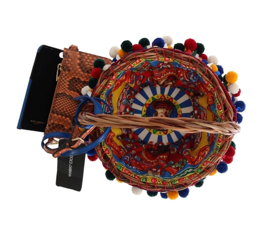 Dolce & Gabbana Multicolor AGNESE Straw Crystal Pom Pom Bag - Image 5