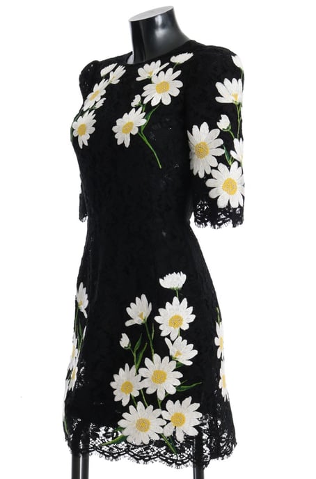 Dolce & Gabbana Black Floral Lace Chamomile Sicily Dress - Image 2