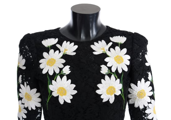 Dolce & Gabbana Black Floral Lace Chamomile Sicily Dress - Image 3