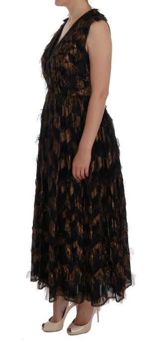 Dolce & Gabbana Svart Silke Bruna Fransar A-Linjeformad Klänning - Image 2