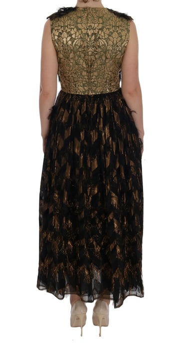 Dolce & Gabbana Svart Silke Bruna Fransar A-Linjeformad Klänning - Image 3