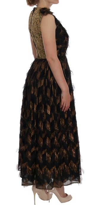 Dolce & Gabbana Svart Silke Bruna Fransar A-Linjeformad Klänning - Image 4