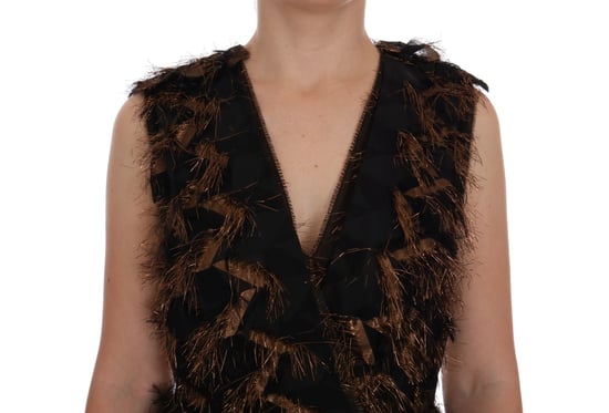 Dolce & Gabbana Svart Silke Bruna Fransar A-Linjeformad Klänning - Image 5