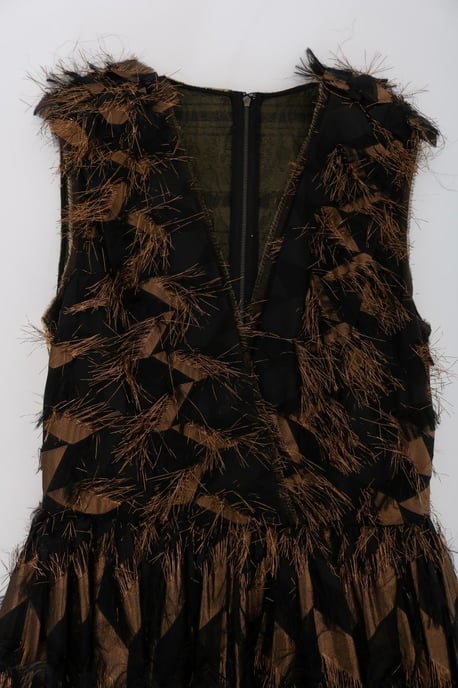 Dolce & Gabbana Svart Silke Bruna Fransar A-Linjeformad Klänning - Image 6
