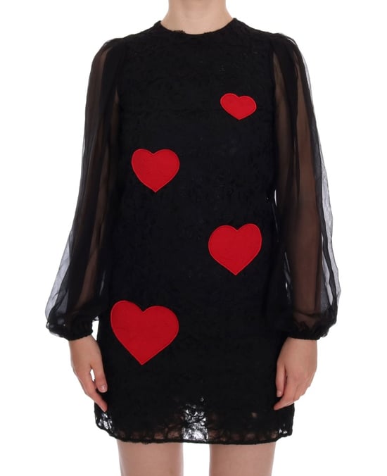 Dolce & Gabbana Black Lace Red Heart Shift Dress - Image 5