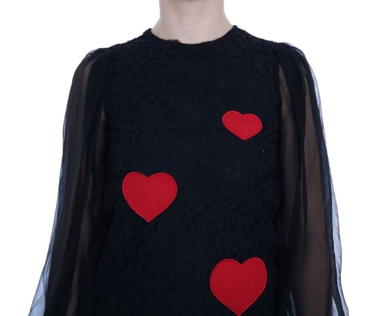 Dolce & Gabbana Black Lace Red Heart Shift Dress - Image 6
