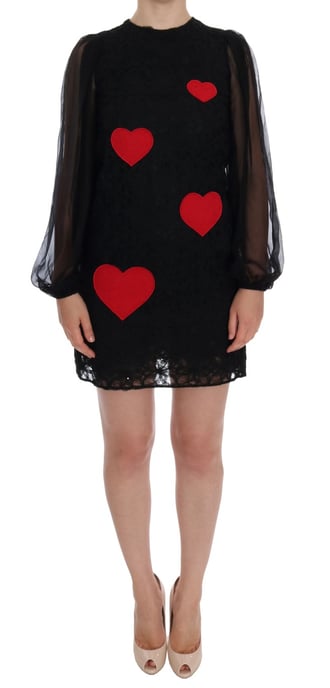 Dolce & Gabbana Black Lace Red Heart Shift Dress - Image 1