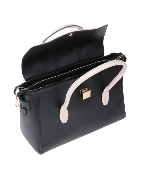 Nenette Black Two Tone Faux Leather Doctor's Bag