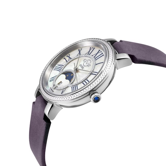 GV2 Women's Genoa SS Case ,White MOP Dial, Authentic Handmade Plum Leather Strap Watch - Image 3
