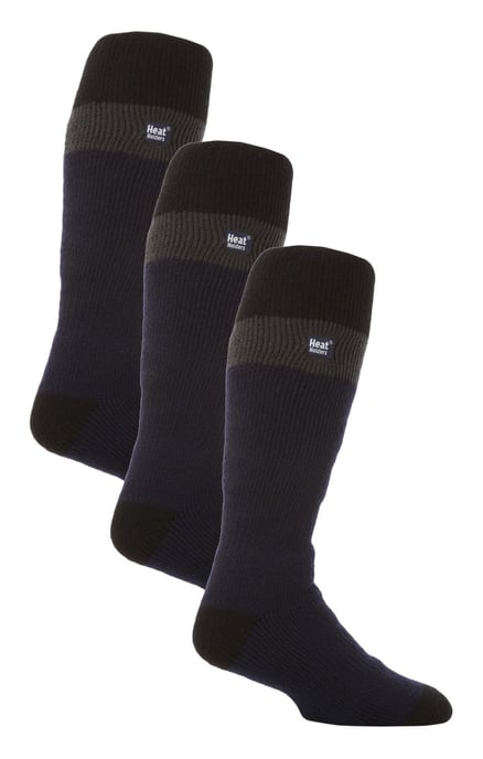 Men's Thermal Striped Ski Socks | High Quality Heat Holders Extra Long Socks - Navy / Black - Image 1