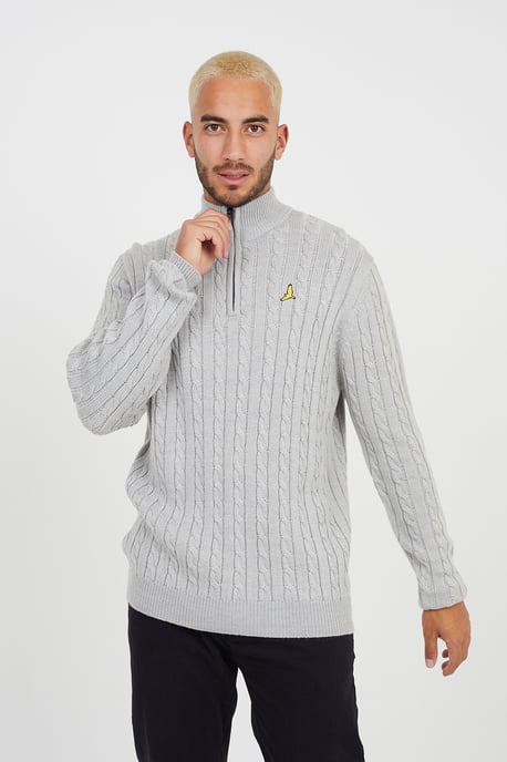 Grey 'August' Quarter Zip Neck Cable Knit Jumper