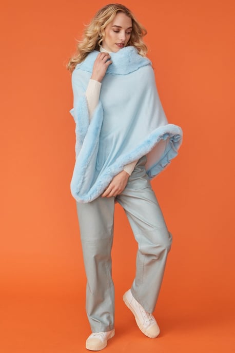  Faux Fur Trim Poncho